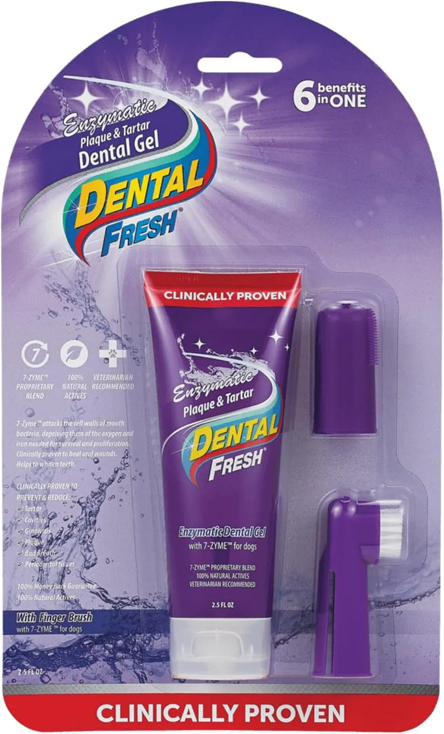 Dental Fresh enzymatic gel kit for dogs with finger brush and toothbrush